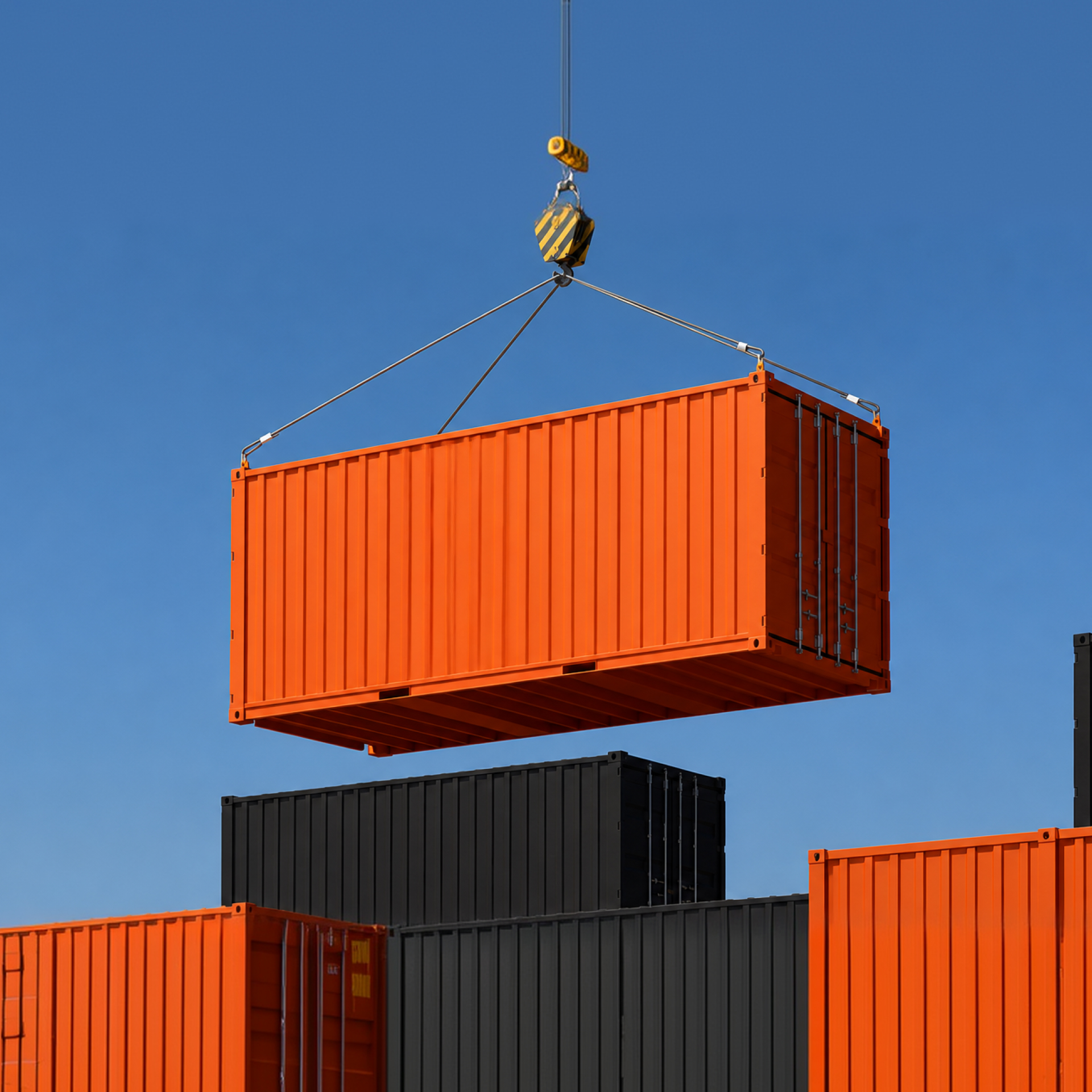 Saturn-branded container lifted by a crane