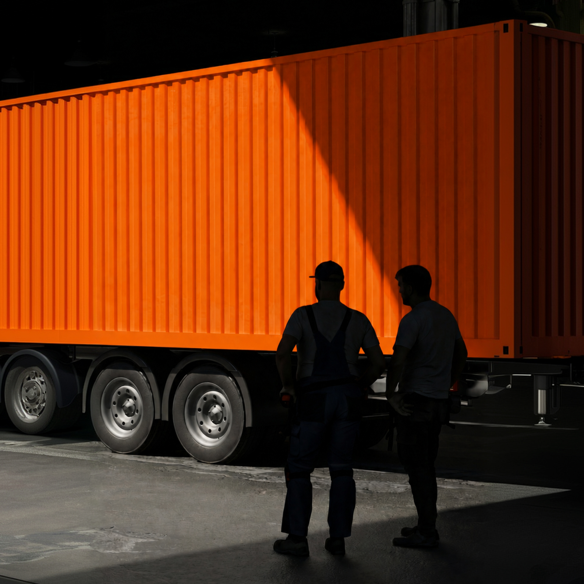 Saturn containers stacked at the depot at night